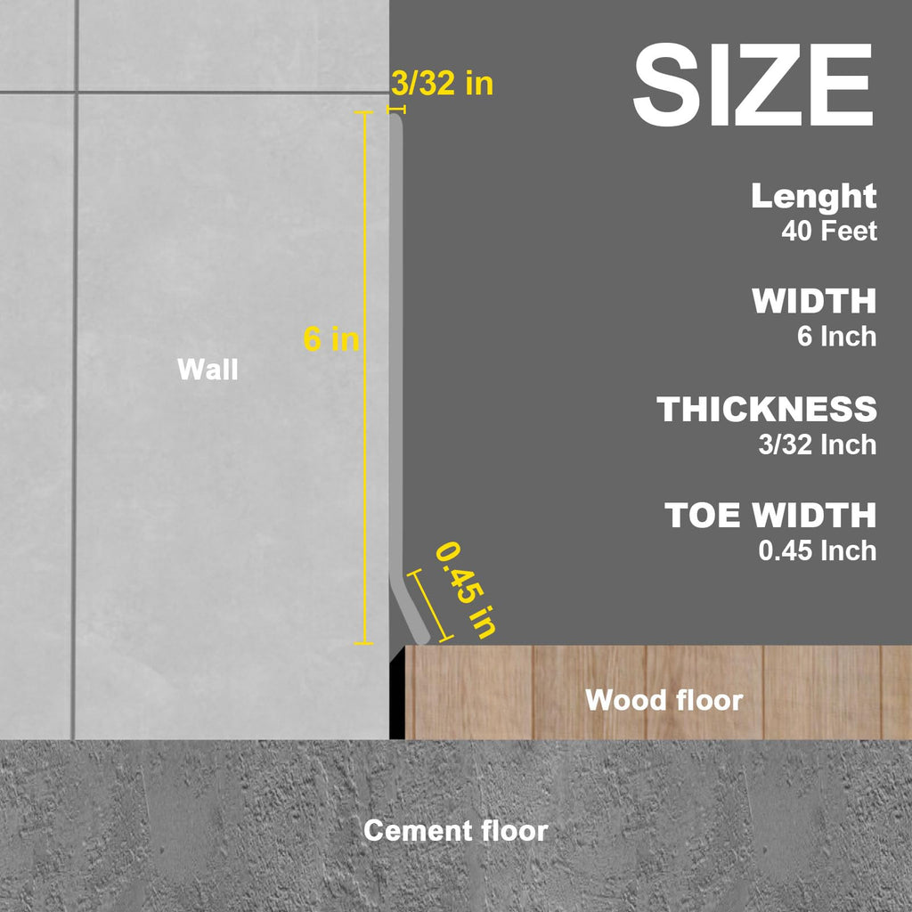 Peel and Stick Vinyl Baseboard Trim, 6 in x 40 ft Vinyl Wall Base, Grey