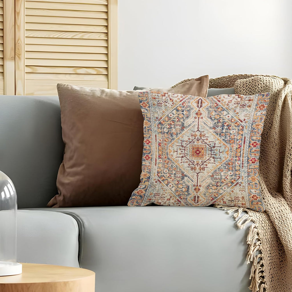 Boho Throw Pillow Covers 18x18 inch Set of 2,Bohemian Vintage Carpet Pattern Antique Ethnic Decor Double Sided