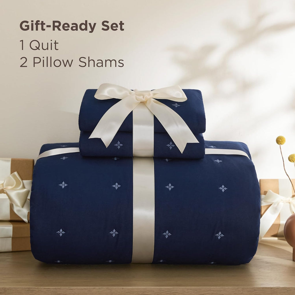 100% Cotton Quilt Set - Bedspread, Lightweight Soft Bed Coverlet, PureWoven, 3-Piece Cozy Stitching Comforter