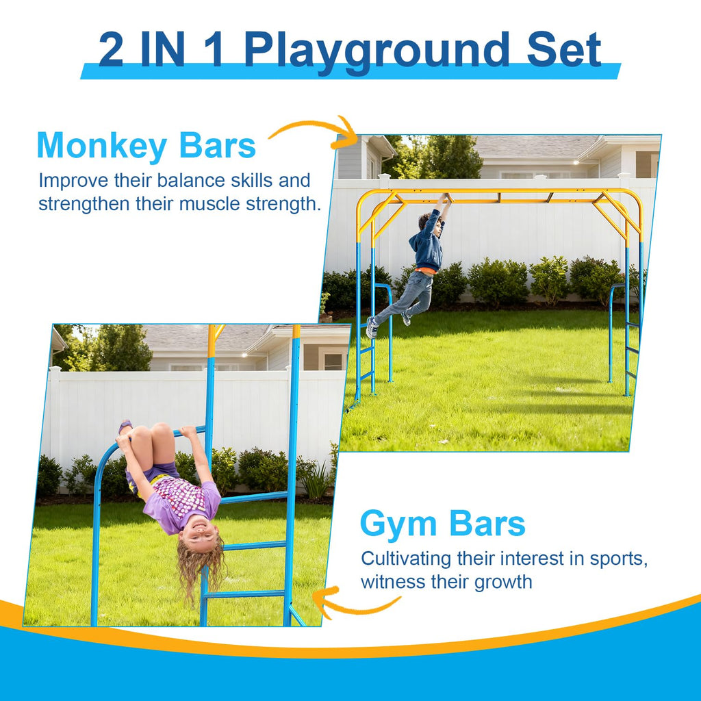 Large Monkey Bars for Kids, Outdoor Monkey Bar Set with Climbing Frame, Heavy-Duty Metal Playground Climbing Playset