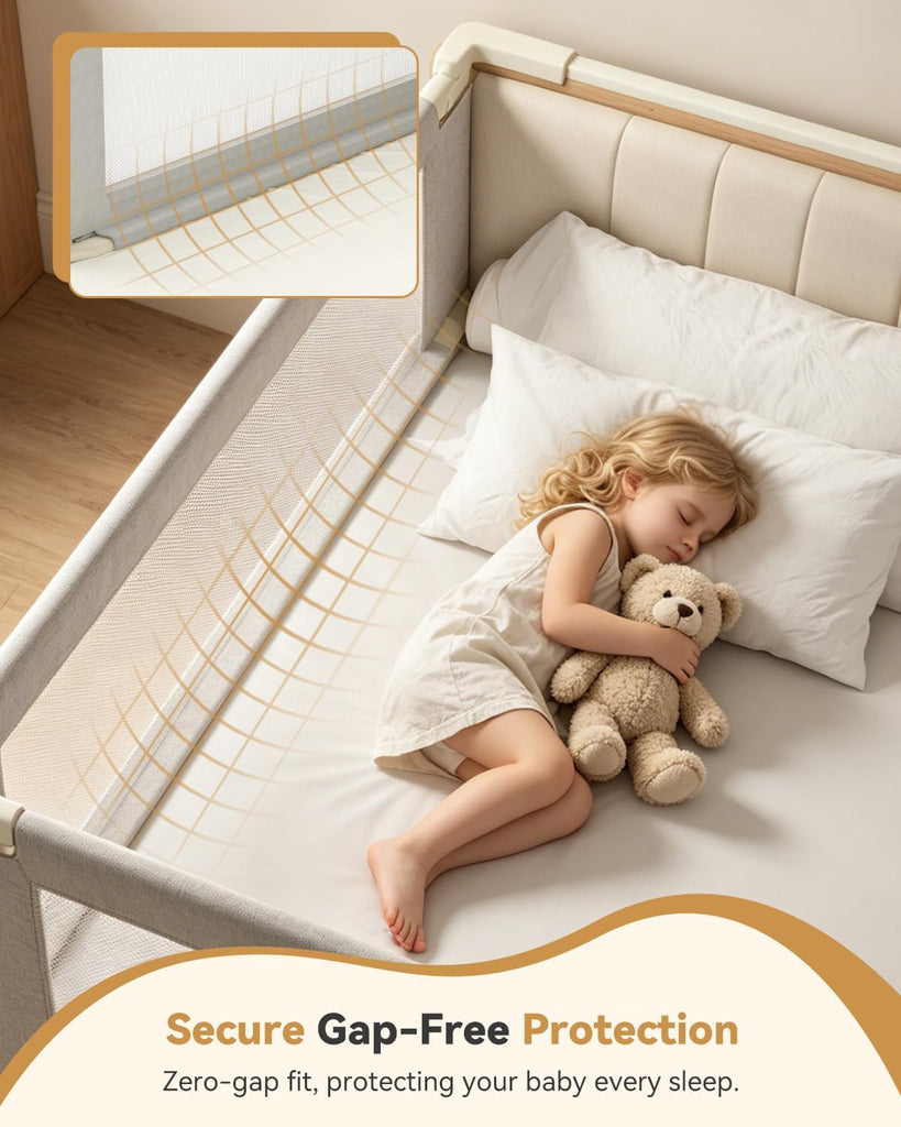 3-Piece Full Size Bed Rail for Toddlers, Baby Bed Rail Guard with Height Adjustable, Headboard Rod, Bed Safety Rails