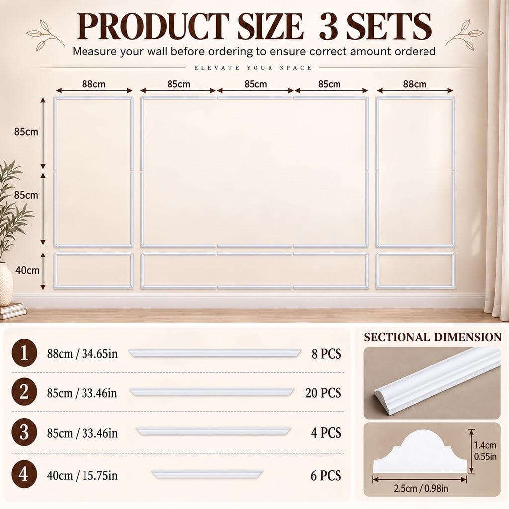 Peel and Stick Wall Molding Kit, 6-Frame 3D Premade