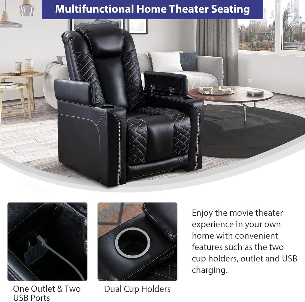 Electric Recliner Chairs Set of 3, Breathable Faux Leather Home Theater Seating Recliner with Ambient Lighting