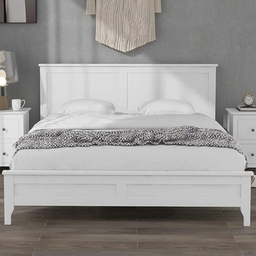 Wood Queen Size Bed Frame with Headboard, Modern Solid Farmhouse Platform Bed Frame, Sturdy Wooden Foundation with