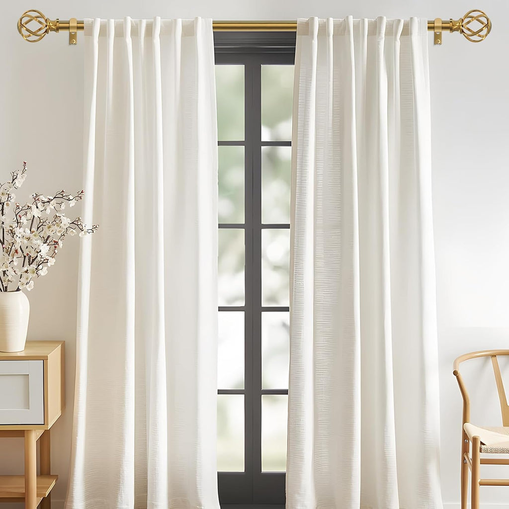 Gold Curtain Rod, Brushed Brass Decorative Curtain Rods for Windows with Twisted Cage Finials, 3/4"