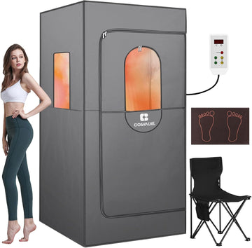 Portable Infrared Sauna for Home, Dry Sauna with 4 Heating Panels and Heated Foot Pad, 1 Person Infrared Sauna Tent Full Size, Remote Control, Indoor Home Spa, 35.4" x 35.4" x 71", Grey