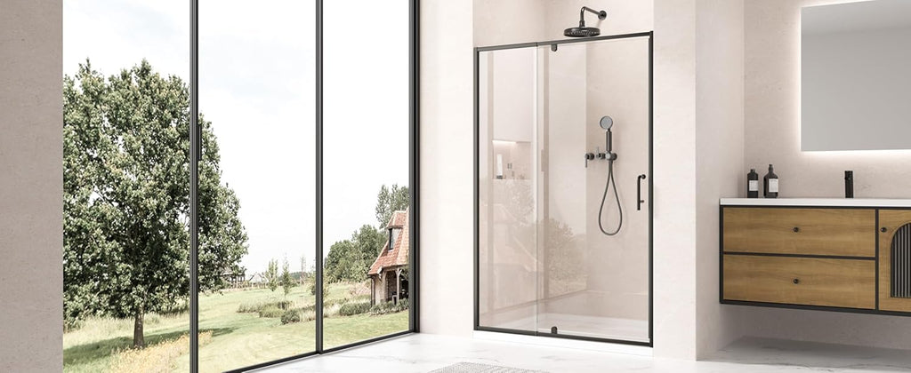 Pivot Shower Door, 44-48" W x 72" H Semi-Frameless Pivot Swing Glass Shower Door