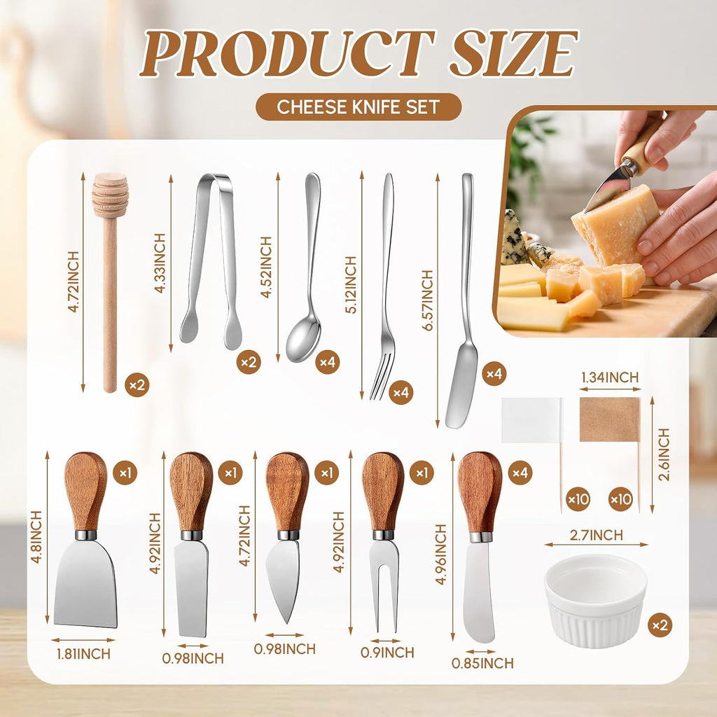 46 Pcs Charcuterie Boards Accessories with Magnetic Acacia Wood Holder Wooden Cheese Knife Set for Wood Handle Knives