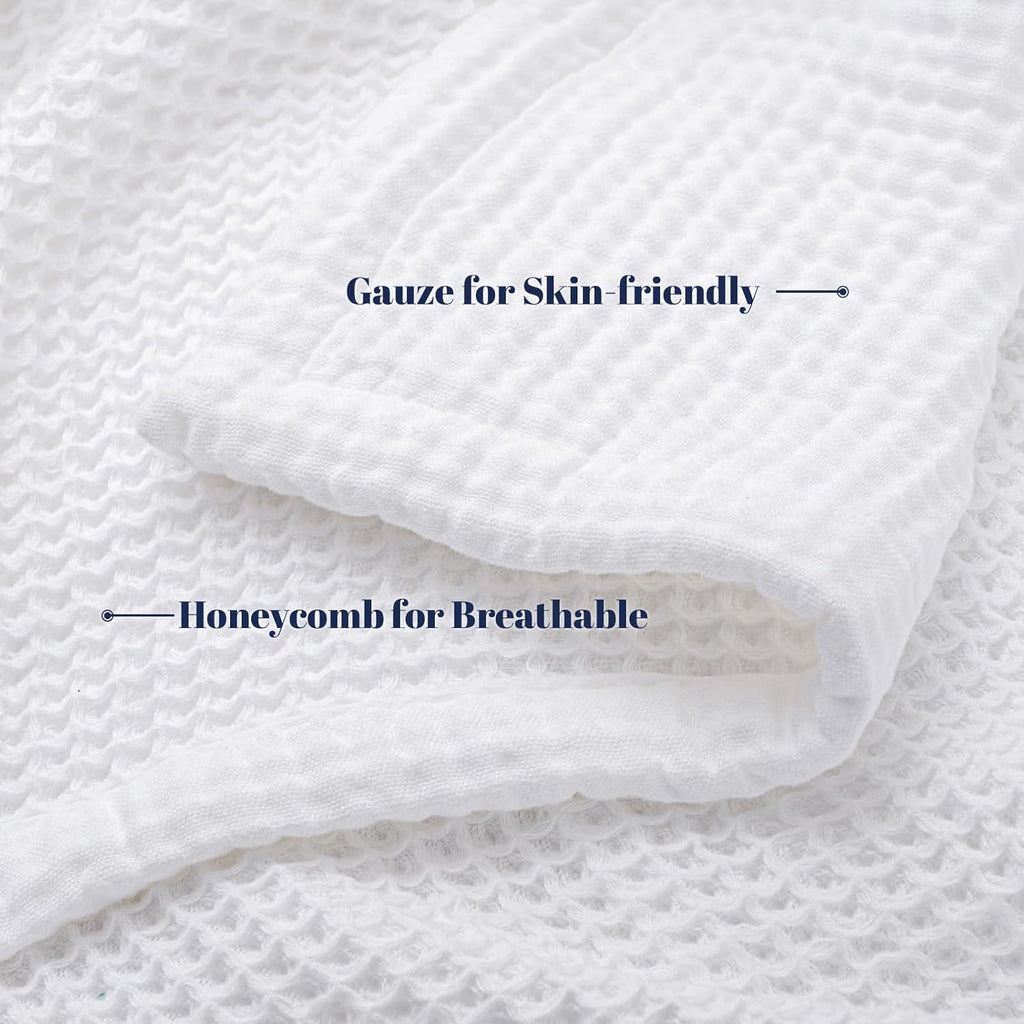 100% Cotton Waffle & Muslin Throw Blanket Large, Soft Breathable Luxury 400GSM Versatile Reversible Bedding, Great