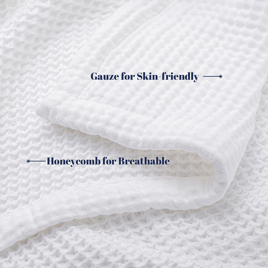 100% Cotton Waffle & Muslin Blanket Queen Size, 90" x 90", White