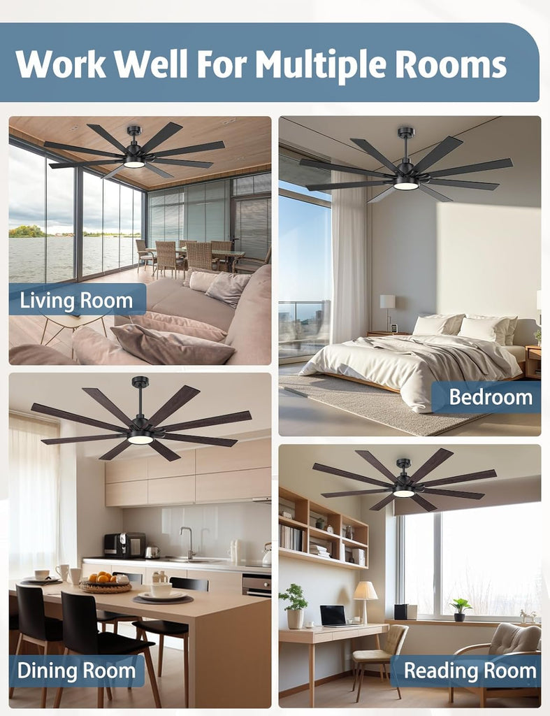 62" Ceiling Fan with LED Light and Remote - Black and Brown