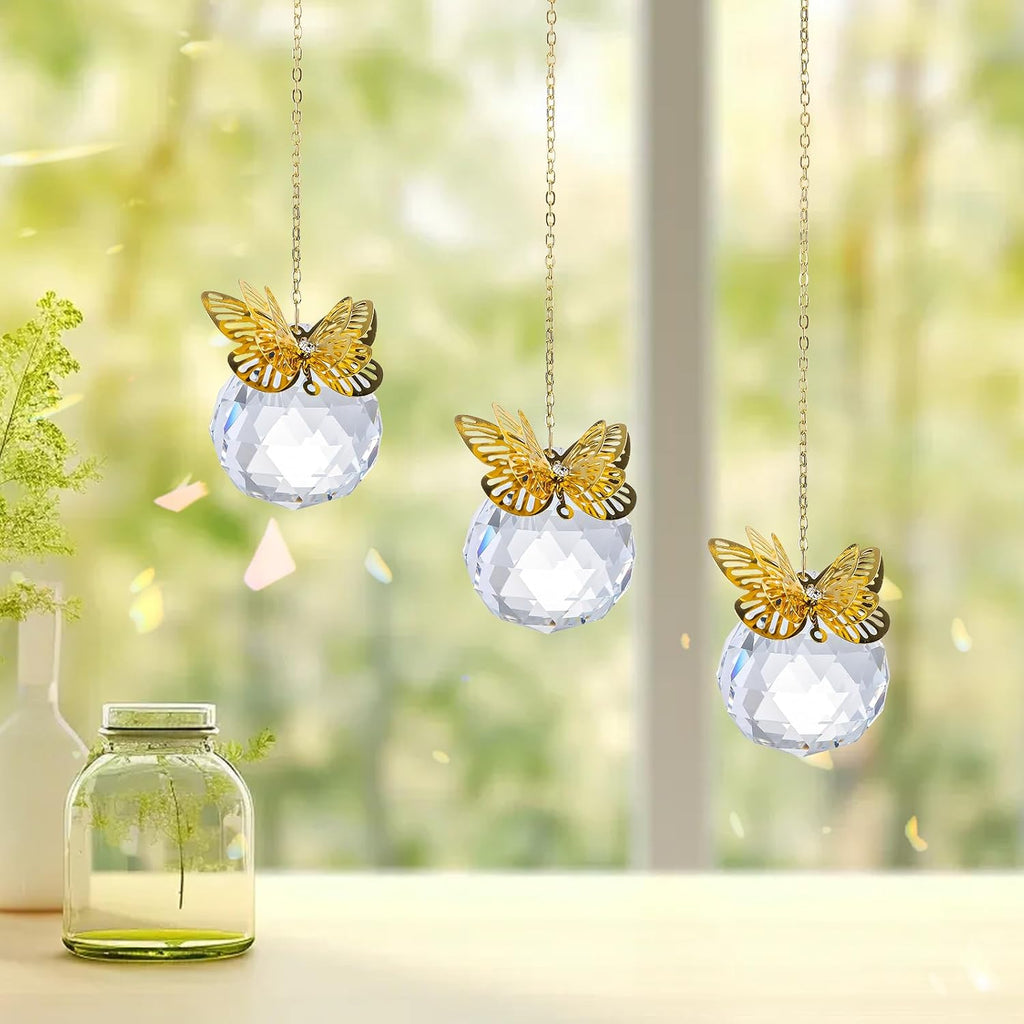 Crystal Suncatchers Gold Butterfly 40mm Crystal Prisms Ball Rainbow Maker with Chain for Window Hanging Decoratioin 3
