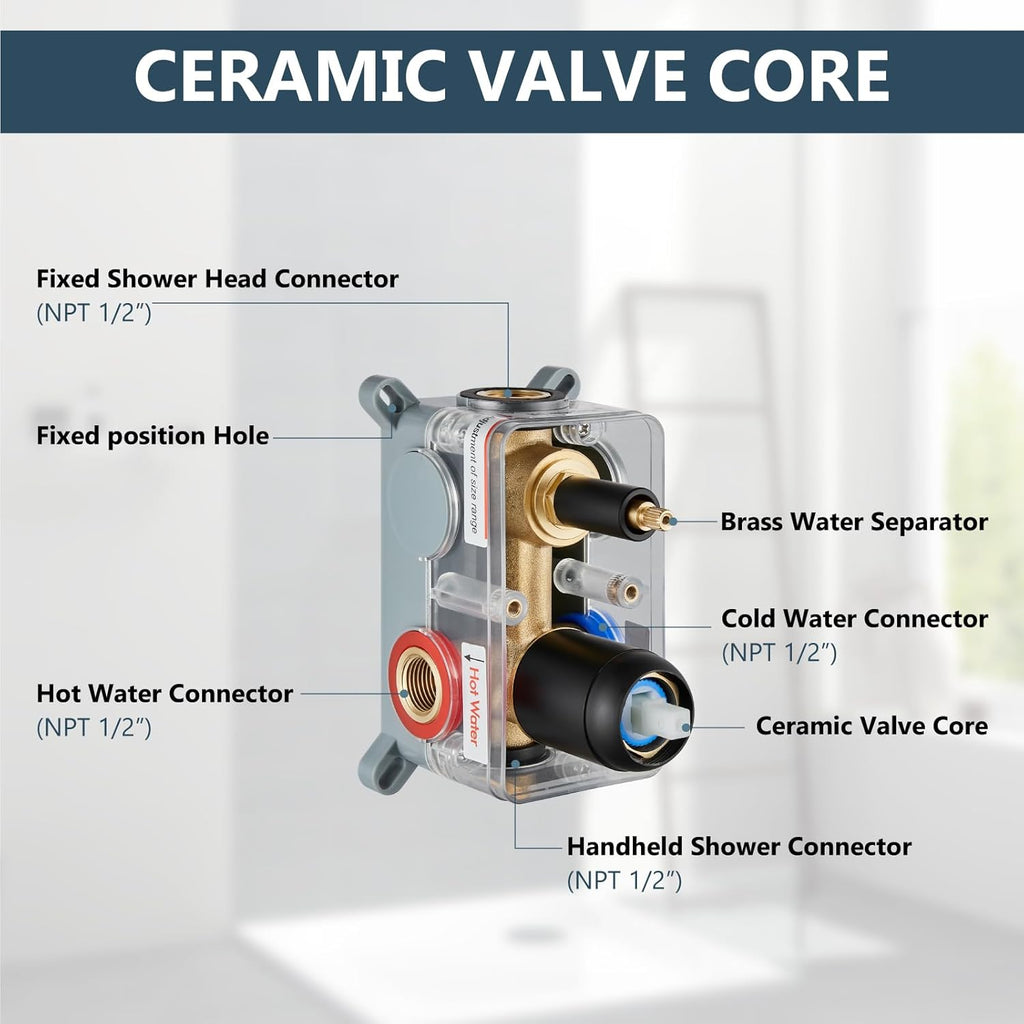 Ceiling Mount Shower System Rain Shower Head with Handheld Spray High Pressure Shower Faucet Set Rough-in Valve Shower