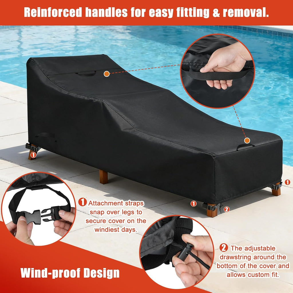 Outdoor Chaise Lounge Covers, 80L x 30W x 30H Inches, 2-Pack, Black - Set of 2