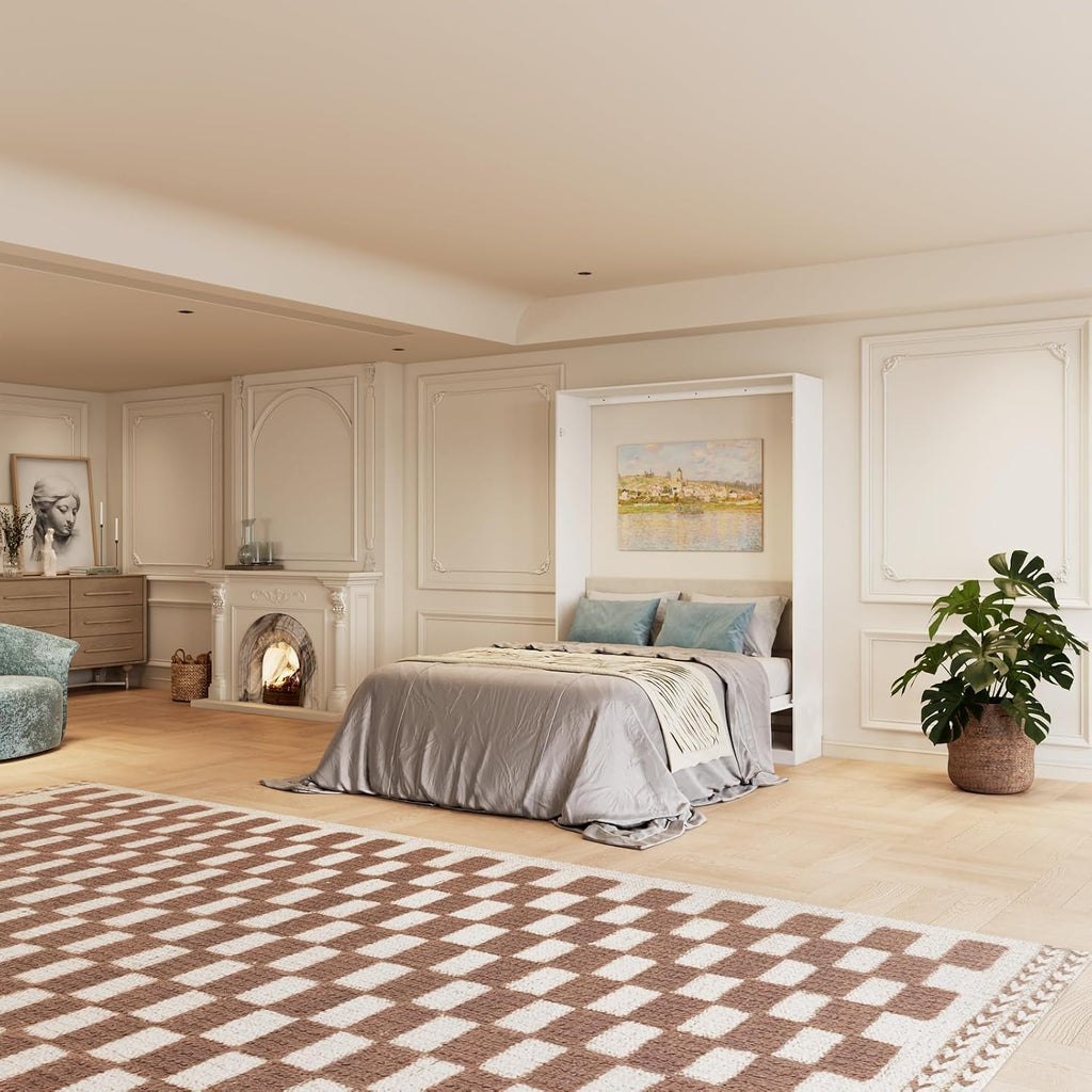 Farmhouse Murphy Bed Queen, 85" Wall Bed Folds to Save Space, Concealed Bed Frame with Hydraulic Rod and Wall Mounted