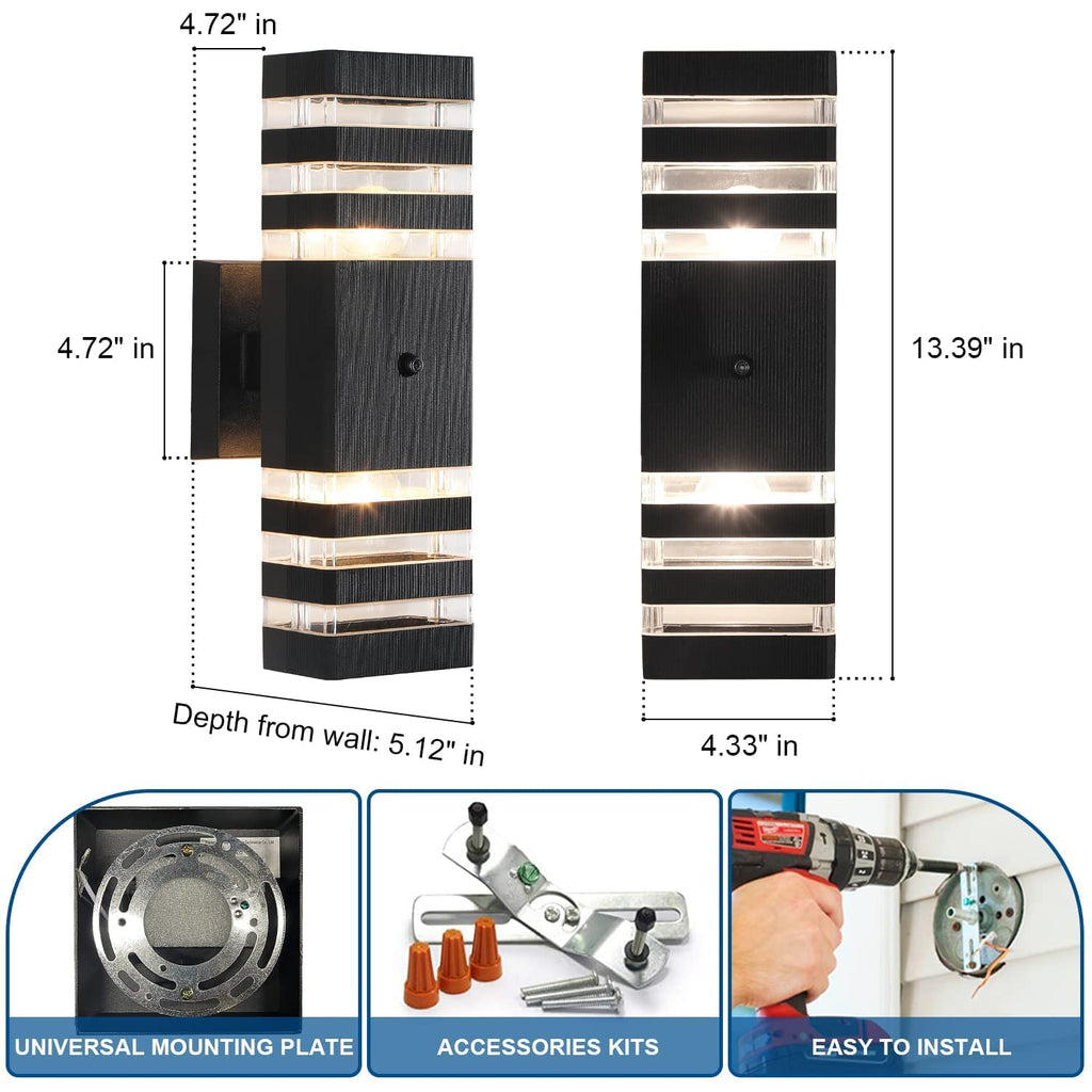 Dusk to Dawn Sensor Outdoor Wall Lights Up Down Porch Lights Modern Exterior Light Fixtures Photocell Waterproof