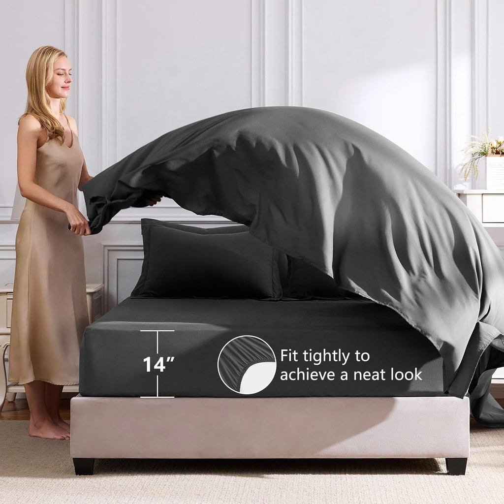 Comforter Set Dark Grey - Bed in a Bag 7 Pieces, Luxury Soft Bed Set for All Seasons