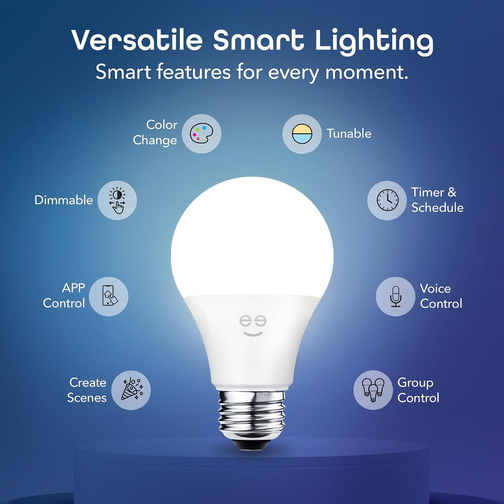 Prisma Plus 800 Dimmable Smart Light Bulbs with 2.4 GHz Wi-Fi Connectivity - Color-Changing & Tunable White, A19 LED (4-Pack)