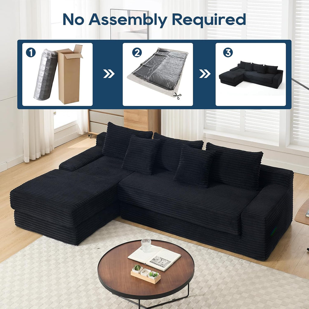104.33" Modern L Shaped Sectional Couch with Soft Corduroy Fabric and Steel Frame, No Assembly Modular Convertible