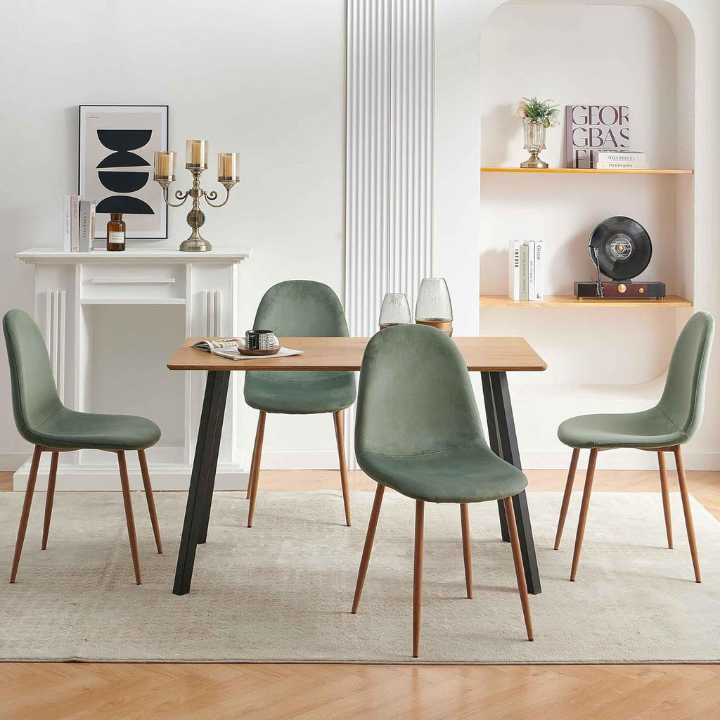Dining Chairs Set of 4, Mid Century Modern Green Velvet Upholstered Fabric Kitchen Chairs with Backrest & Metal
