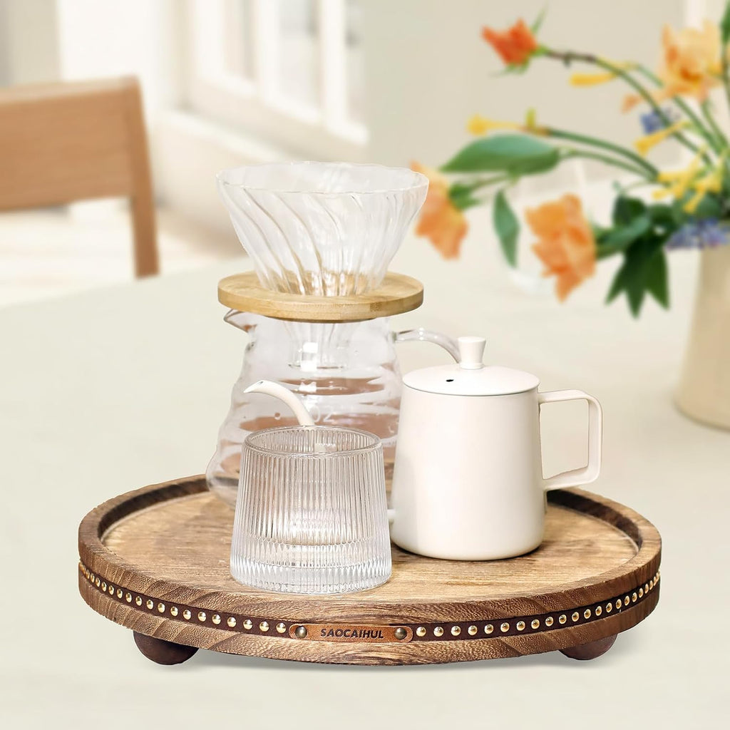 Decor Decorative Round Tray 11.81in Decor for Coffee Table Farmhouse Kitchen Table Living Room Bathroom Centerpiece