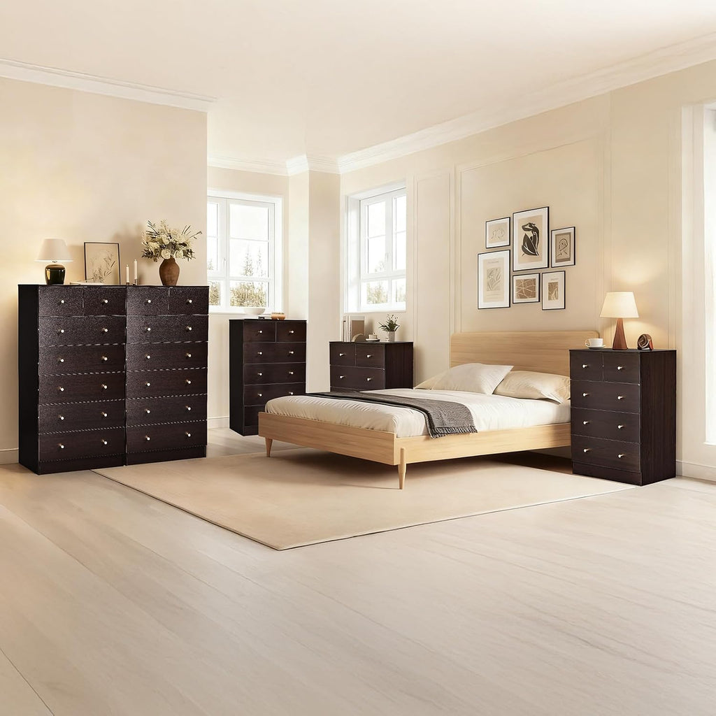 Dresser , Modern Wood Dresser Chest of Drawers, Bedroom Dressers Nightstand, Anti-Tipping Device, Rose Gold Metal