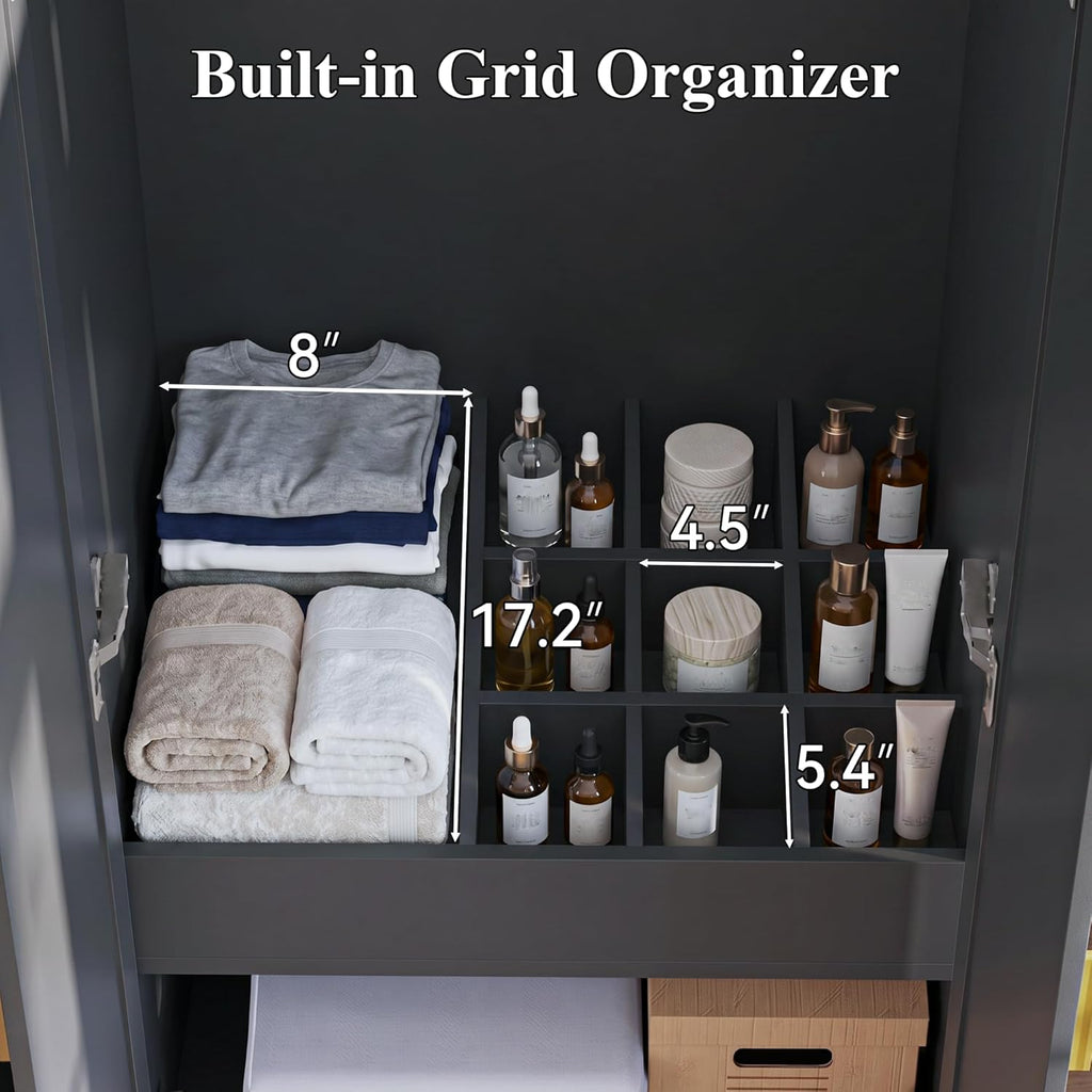 Modern Wardrobe Closet with 2 Doors & 2 Drawers, 67.8" Tall Armoire Wardrobe with Open Shelves, Freestanding Wardrobe