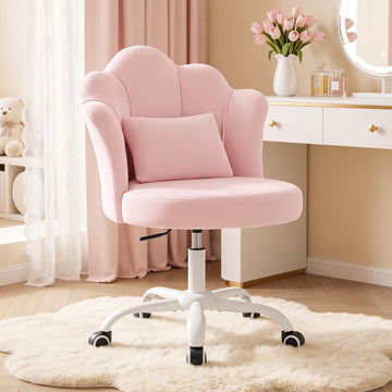 Pink Vanity Chair with Wheels, Petal Velvet Armless Desk Chair