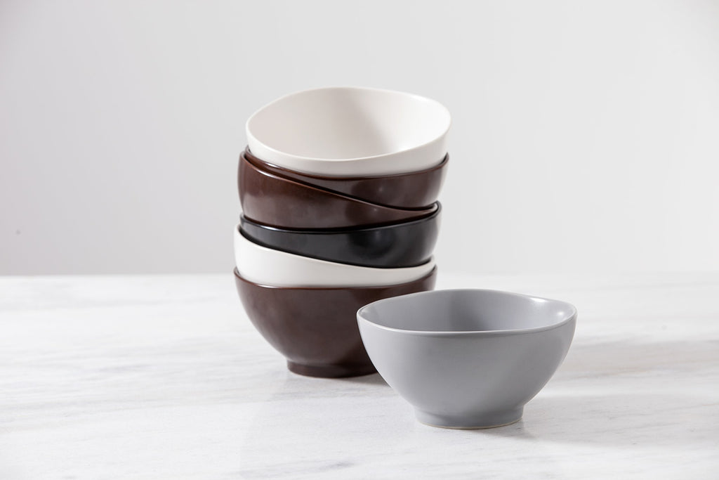 Vitraluxe Dinnerware Heirloom Matte Finish Rice Bowl 5.75-Inch, Charcoal, Set of 4