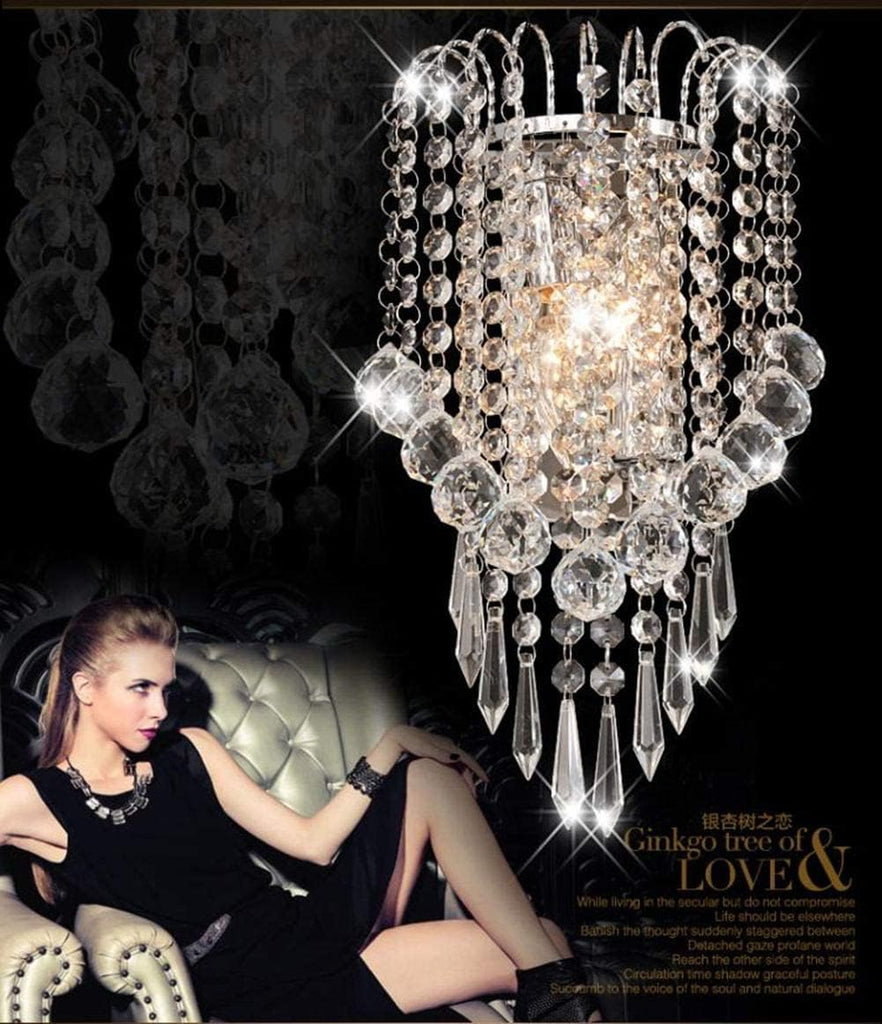 Crystal Wall Light with Crystal Balls Drops Decorative Chrome Modern Besides Wall Lamp Sconce E12*2 Lights for Home
