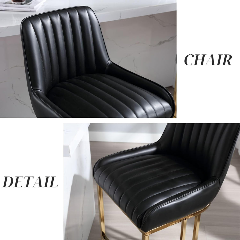 Black Leather Bar Stools Set of 4 Modern Counter Stools with Gold Legs 26 Inch Counter Height Bar Stools Upholstered