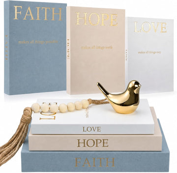 Set of 3 Linen Decorative Books Set Includes Gold Bird and Wooden Beaded Tassel Elegant Aesthetic Fake Books for