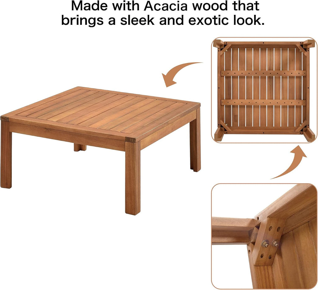 Outdoor Patio Natural Furniture Set L-Shaped Sofa Set, 4-Piece Acacia Wood Sectional Conversation Set with Loveseat