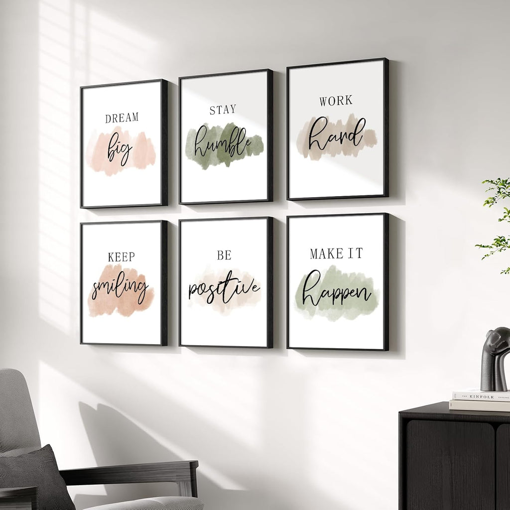 Framed Inspirational Wall Art , Neutral Motivational Quotes Office Decor, Positive Affirmations Team Work Leadership
