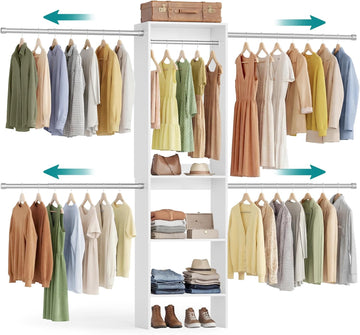 Closet System, Customizable Walk-In Closet Organizer System with Adjustable Hanging Rods and Storage Shelves, White