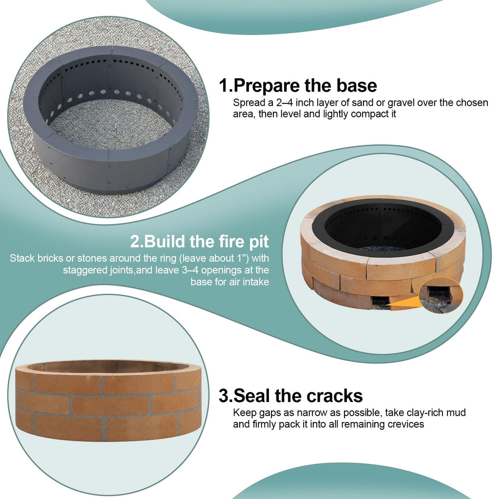 36" Smokeless Metal Fire Pit Ring, 30" Inner Steel Insert