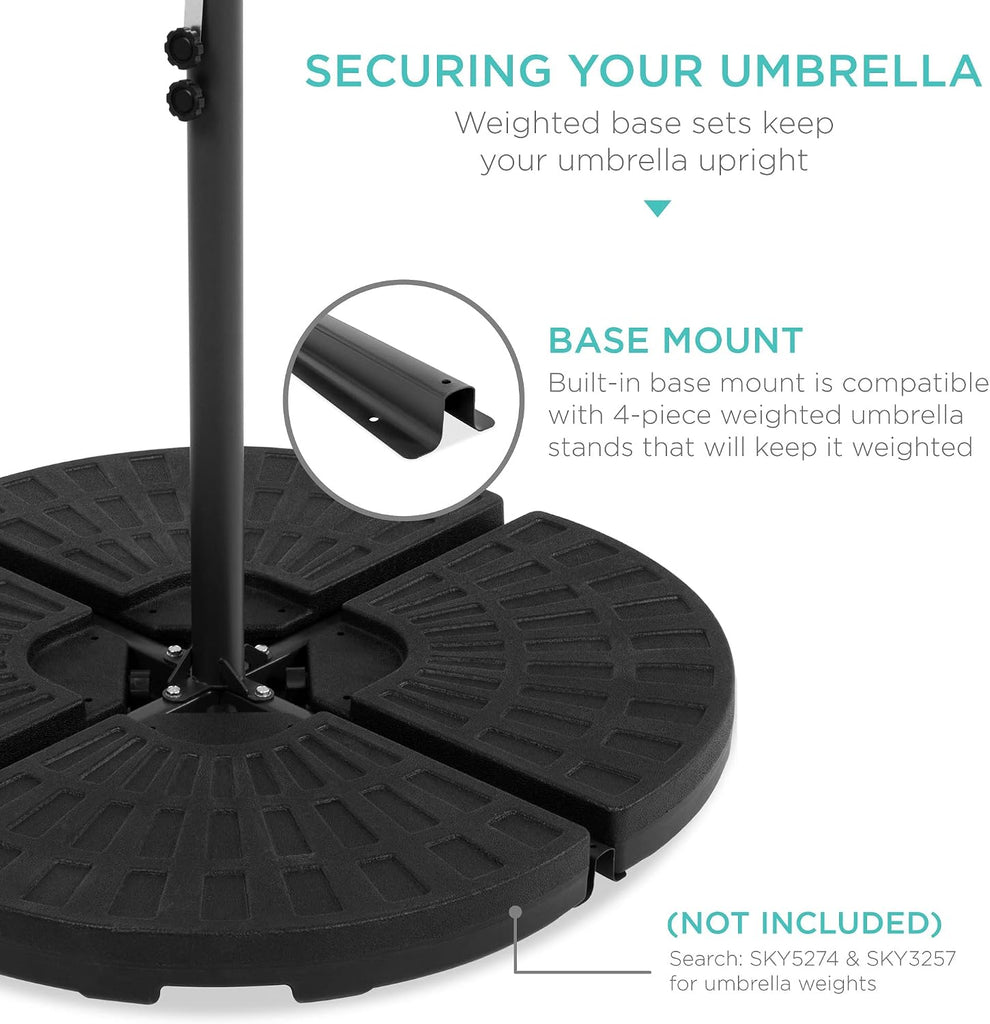10ft Solar LED Offset Cantilever Hanging Market Patio Umbrella, 8 Sturdy Ribs, Easy Adjustment - Navy Blue