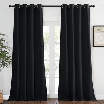 Black Blackout Curtain 108 inches Long - Grommet Chic Thermal Insulated Solid Blackout Curtain Drape /Bedroom, W52 x