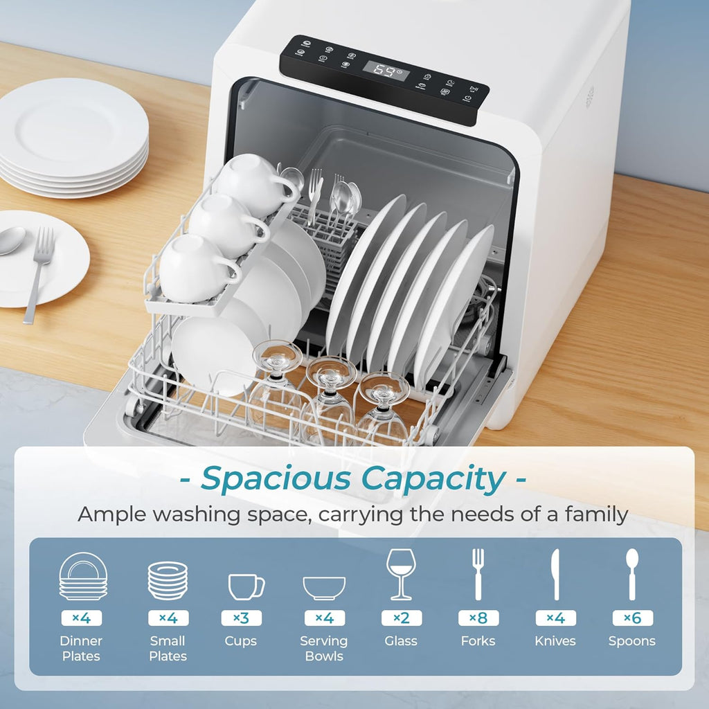 Countertop Dishwasher Portable with 8 Programs, 5L Built-in Water Tank, 167℉ High-Temp, No Hookup Needed