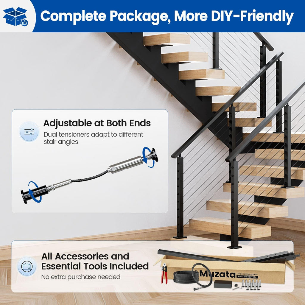 2-4ft Pre-Crimped Complete Cable Railing Kit for Stairs 36in RC09