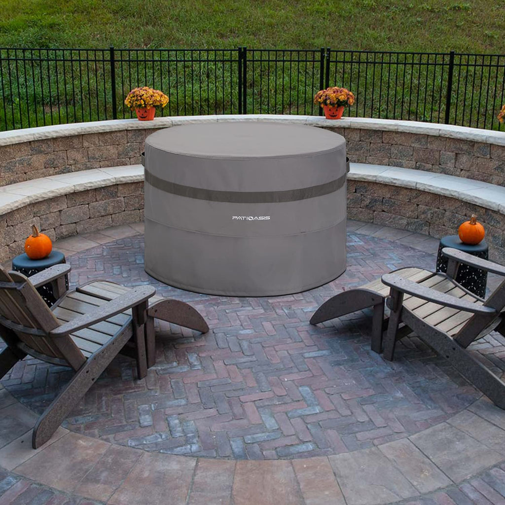 Grey Round Fire Pit Cover Outoor 36 inch Dia Waterproof Patio Deck Propane Fire Bowl Cover 600D Heavy Duty All