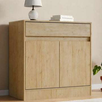 Buffet Storage Cabinet with 2 Doors and Drawer, Natural Oak