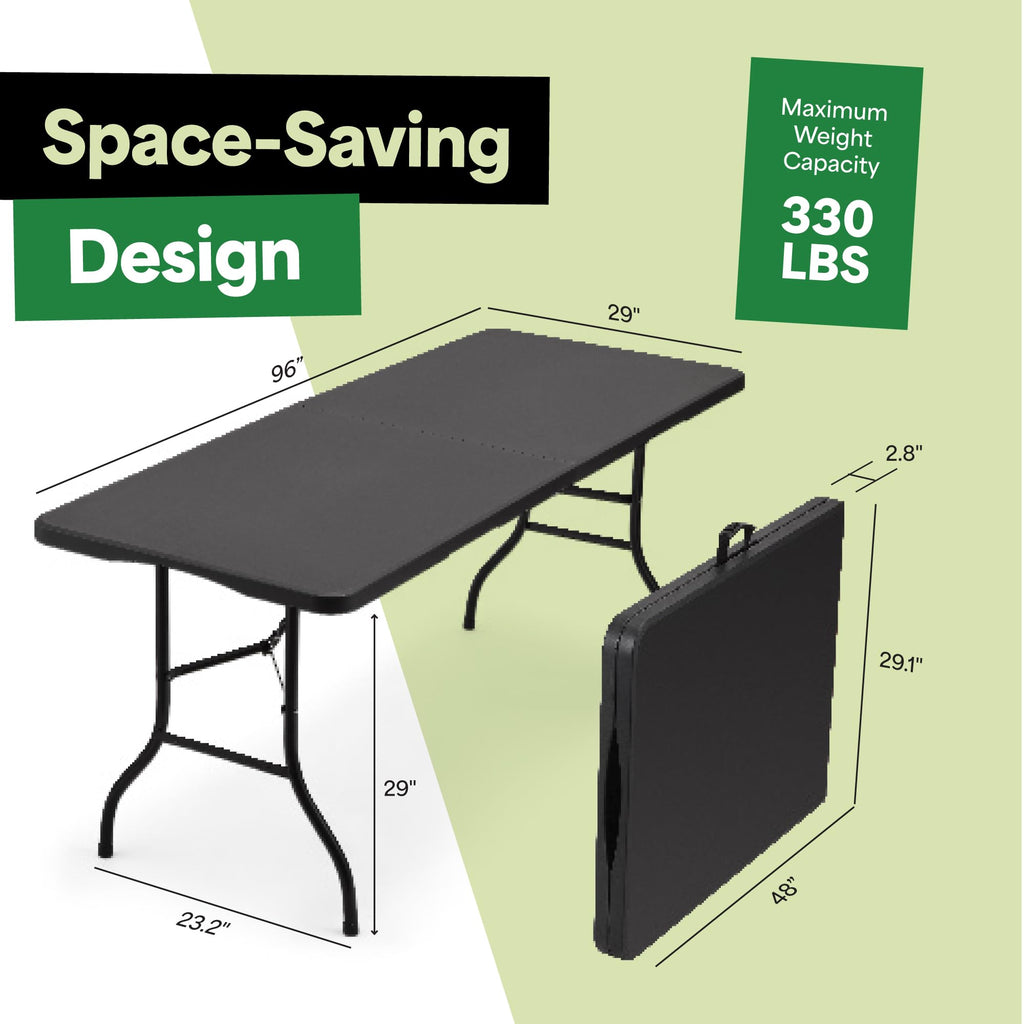 Black 8ft Folding Table with Handle | Heavy-Duty Foldable Table | Portable Table for Indoor & Outdoor Use | Perfect