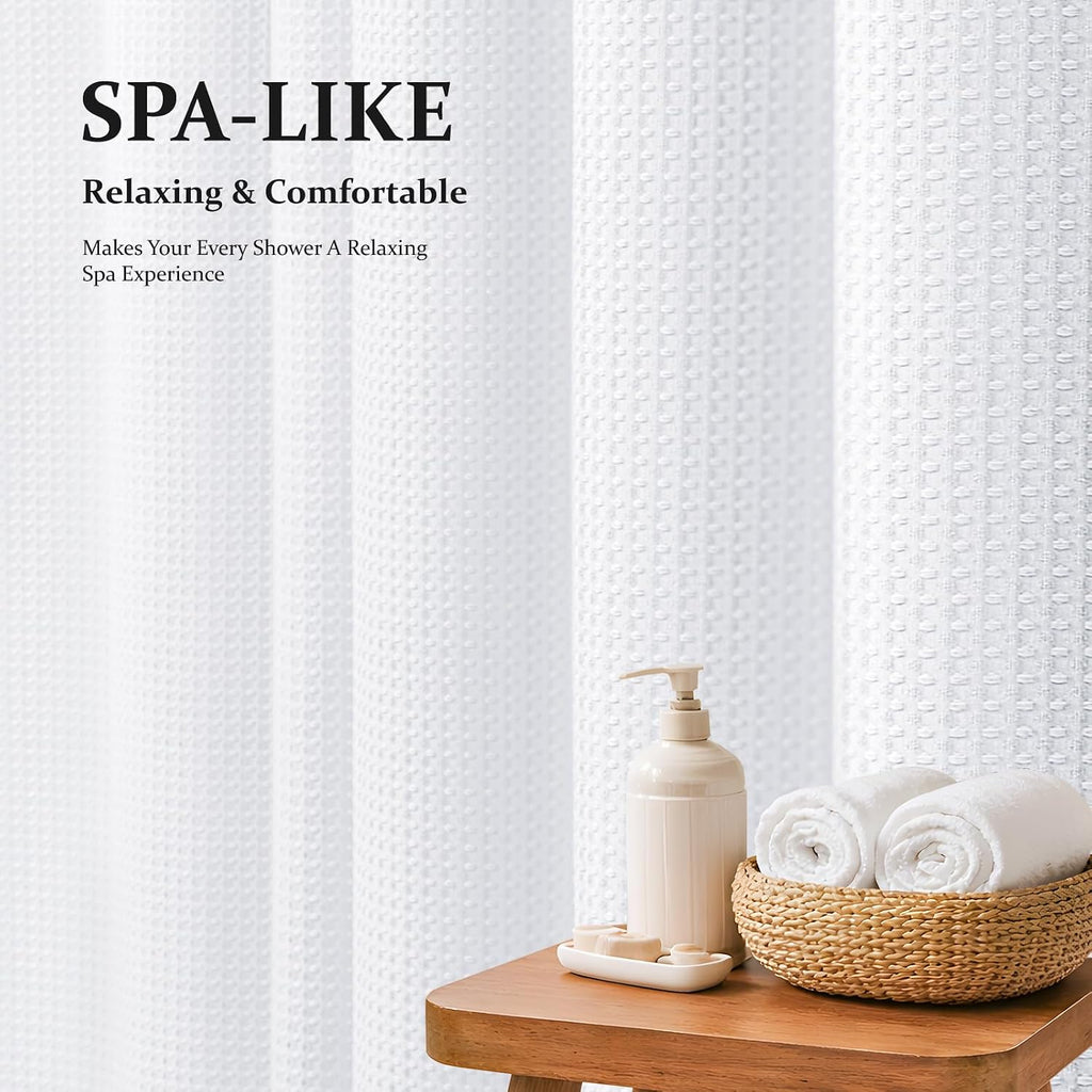Extra Long Waffle Shower Curtain 256 GSM Fabric 72"x84" White | 84 Inch Long, Thick Polyester Cloth, Weighted Hem