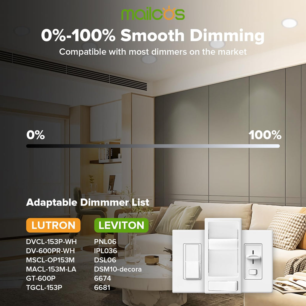 12 Pack 6 Inch 5CCT Ultra-Thin LED Recessed Ceiling Light with Junction Box, 2700K-5000K Selectable, 1050LM High
