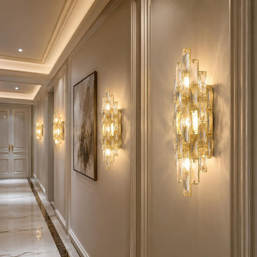 Crystal Wall Sconces Modern Gold Luxury Sconce Wall Light Fixtures Mid-Century Elegant Bling Wall Lamp for Living