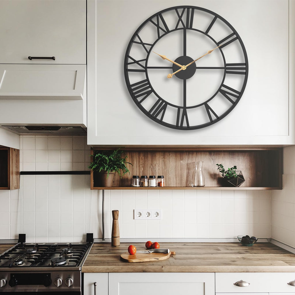 30 Inch Extra Giant Black Metal Roman Numeral Large Wall Clock