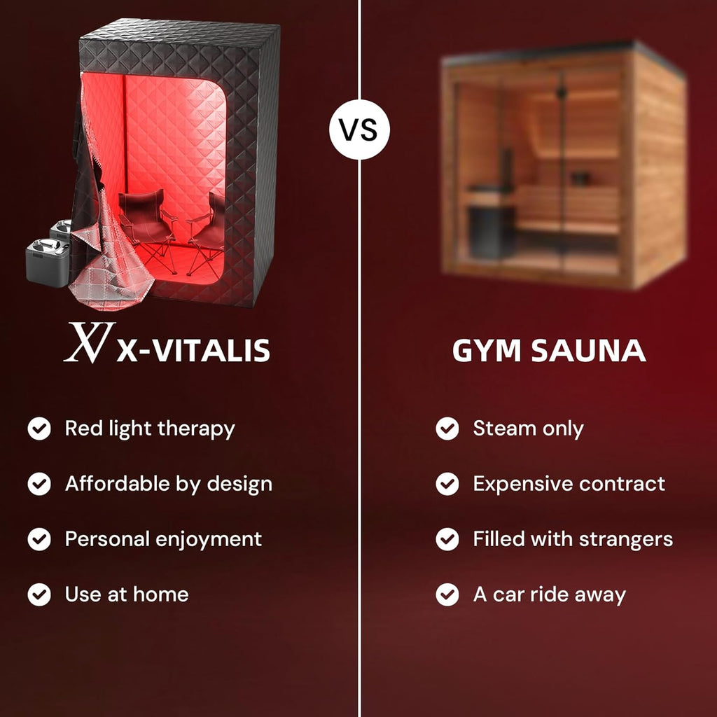 2 Person Portable Steam Sauna for Home with Two Red Light Therapy Panels Full Body Home Spa (Black)