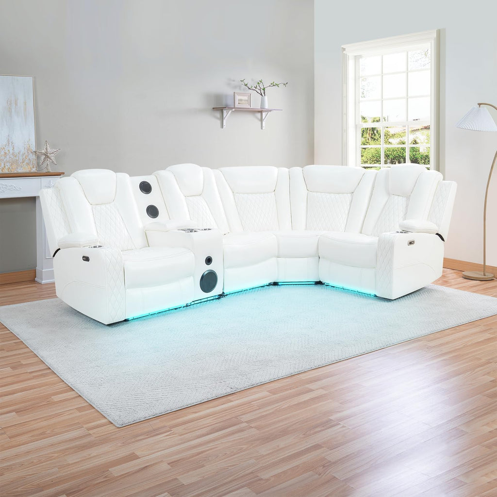 Chicago Home Theater Seating Reclining Sectional with Power Recline, Bluetooth Speakers, LED Lighting