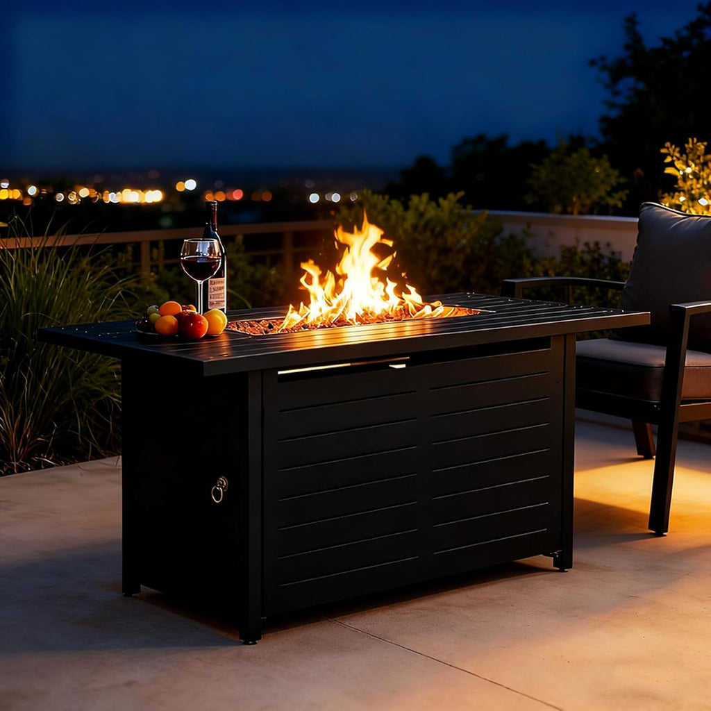 42" Outdoor Propane Fire Pit Table, Gas Fire Pits with Lava Rock Waterproof Cover and Removable Lid for Outside